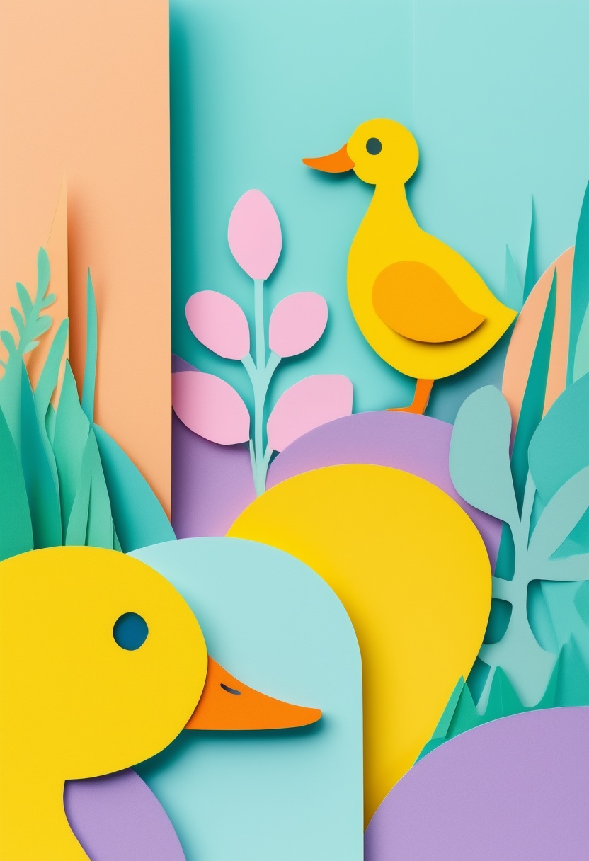 Spring Duckling Day — New Baby cut-paper-style greeting card