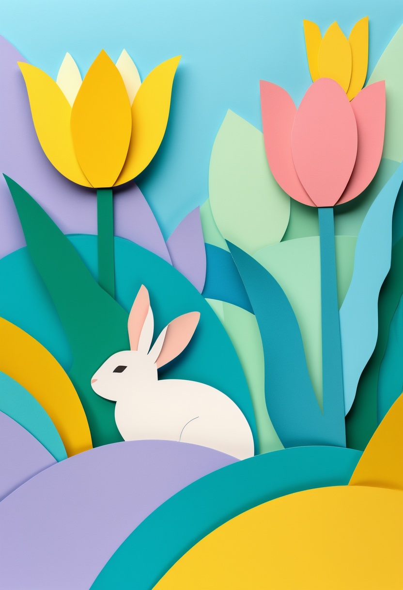 Spring Tulip Garden — Easter cut-paper-style greeting card