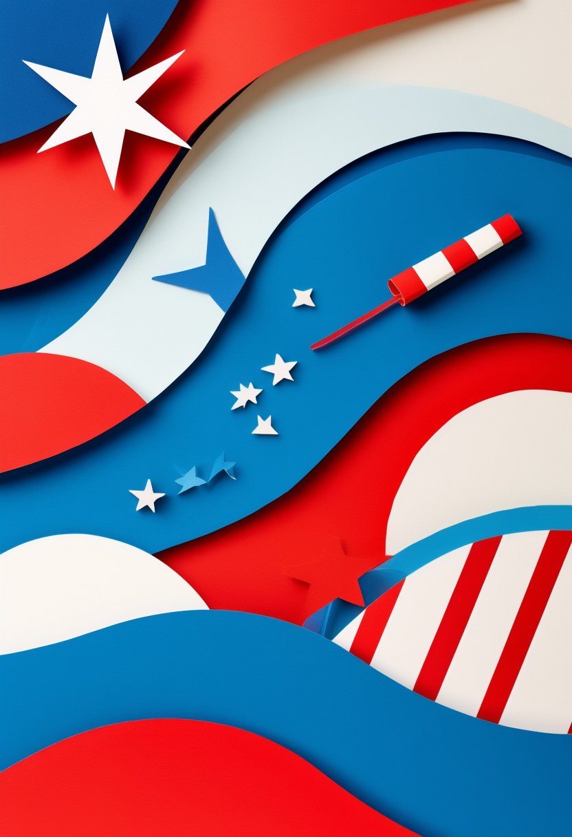 Stars & Stripes Celebration — Independence Day cut-paper-style greeting card