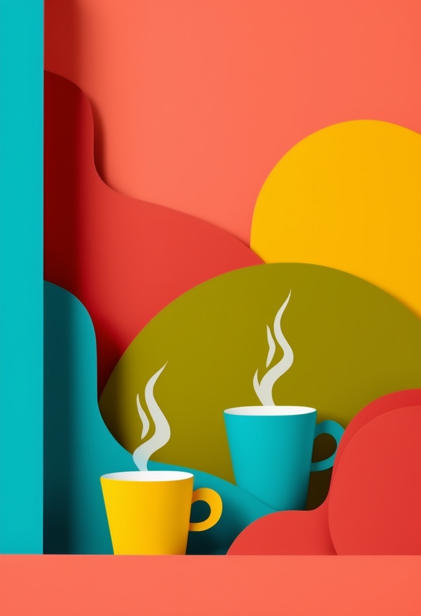 Steam-Rising Mugs Collage — Friendship cut-paper-style greeting card