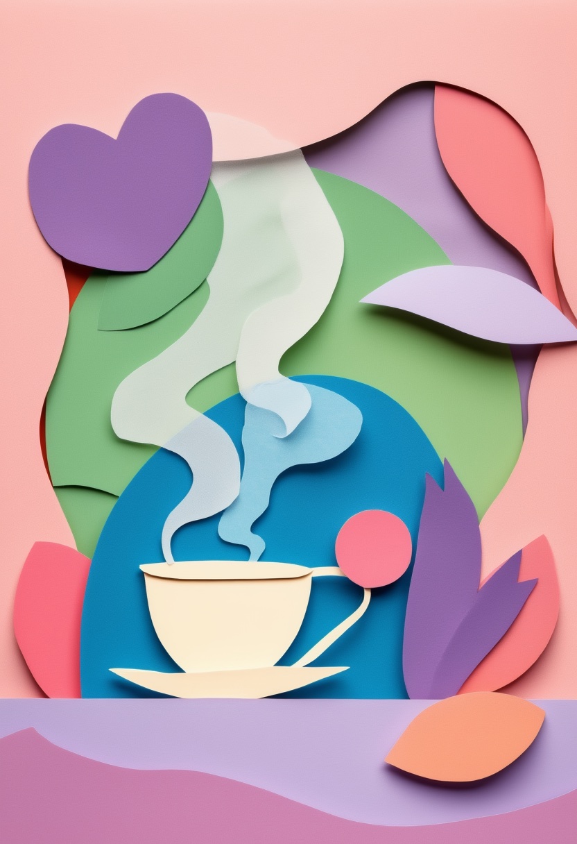 Steaming Cup with Heart — Thinking of You cut-paper-style greeting card