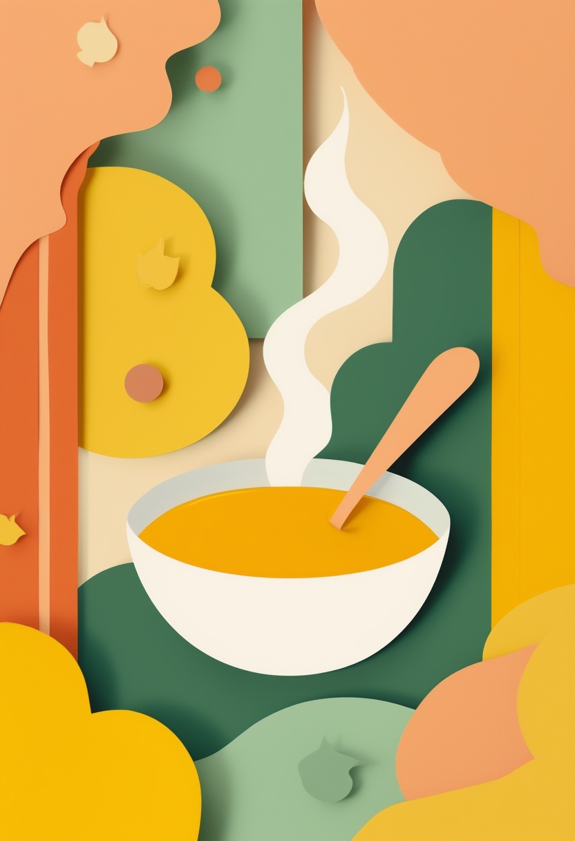Steaming Soup Harmony — Care & Concern cut-paper-style greeting card
