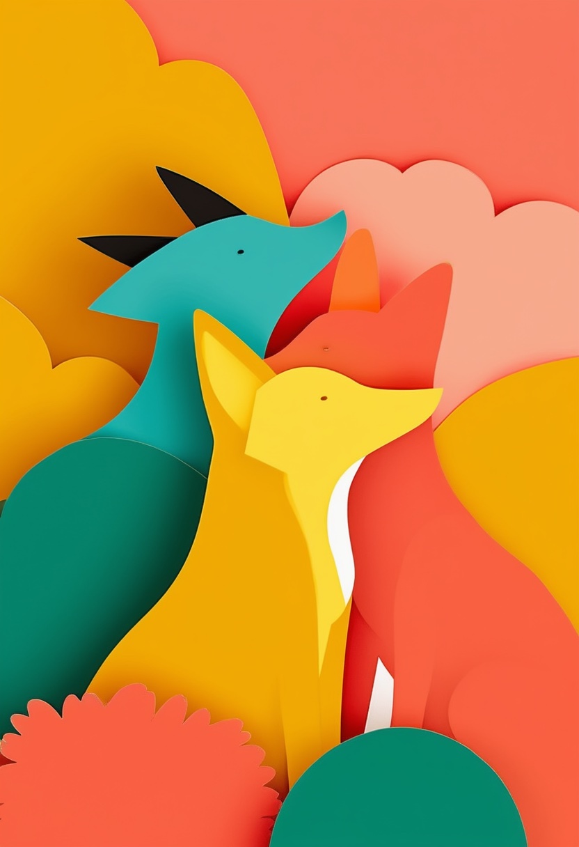 Stylized Foxes Friendship — Friendship cut-paper-style greeting card