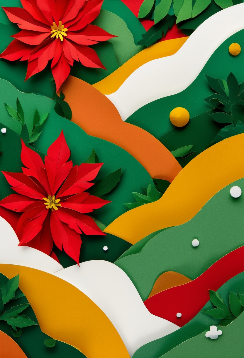Stylized Poinsettia Collage — Christmas cut-paper-style greeting card