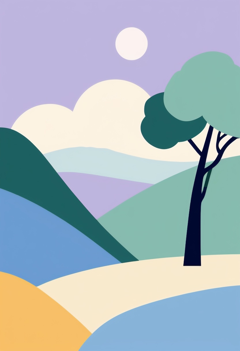 Stylized Tree Meadow — Thinking of You cut-paper-style greeting card