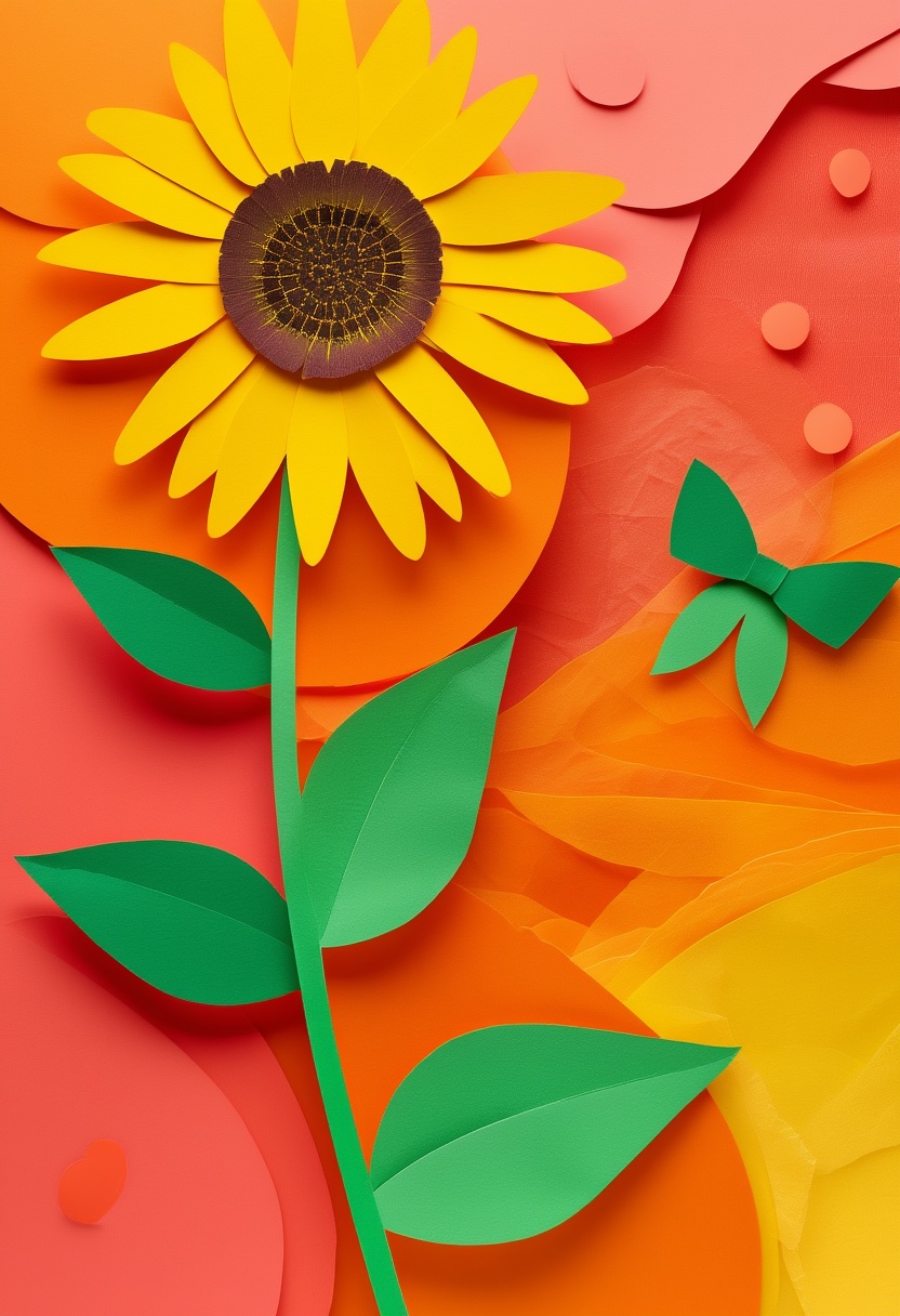 Sunflower Cut-Paper Bloom — You're Welcome cut-paper-style greeting card
