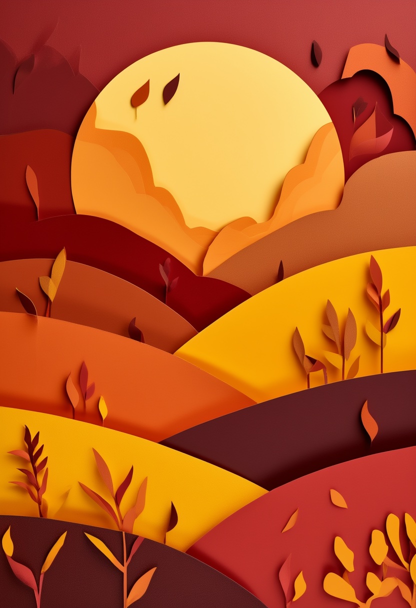 Sunlit Autumn Hillside — Thanksgiving cut-paper-style greeting card