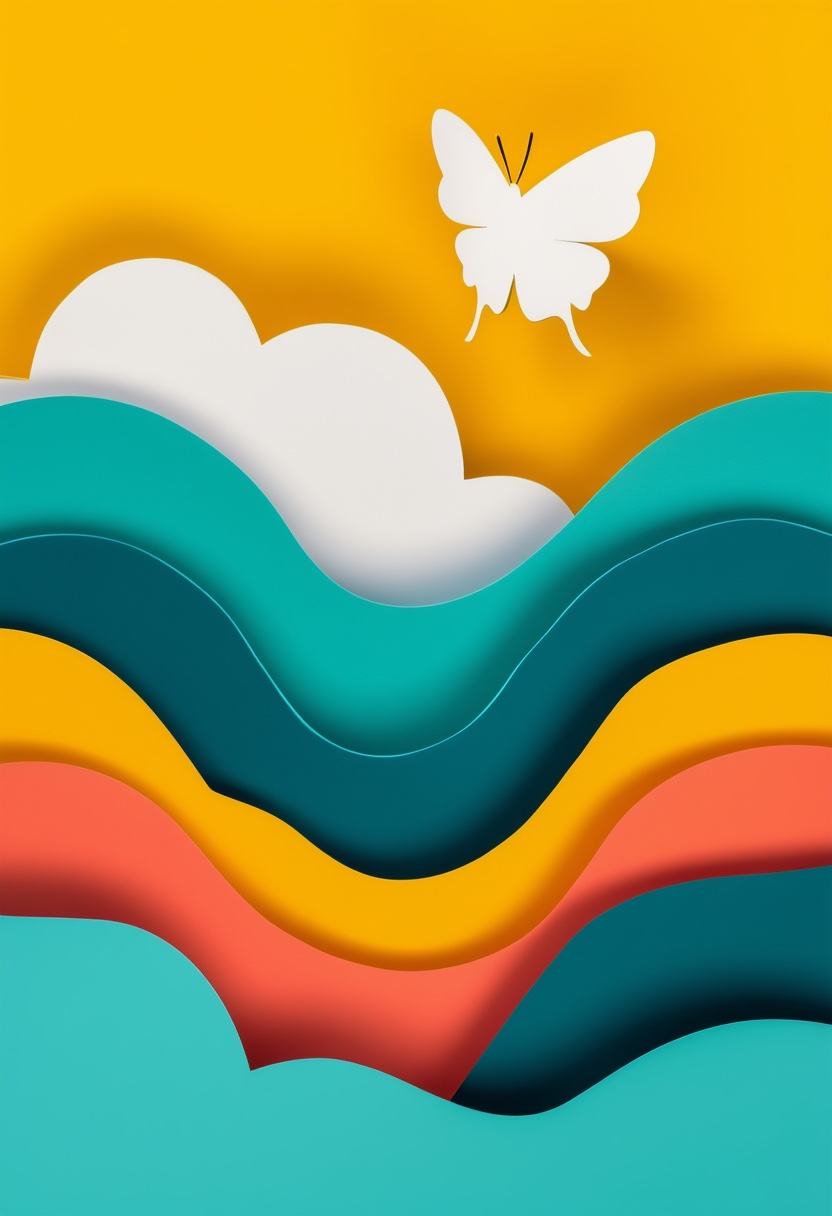 Sunlit Butterfly Over Waves — Divorce cut-paper-style greeting card