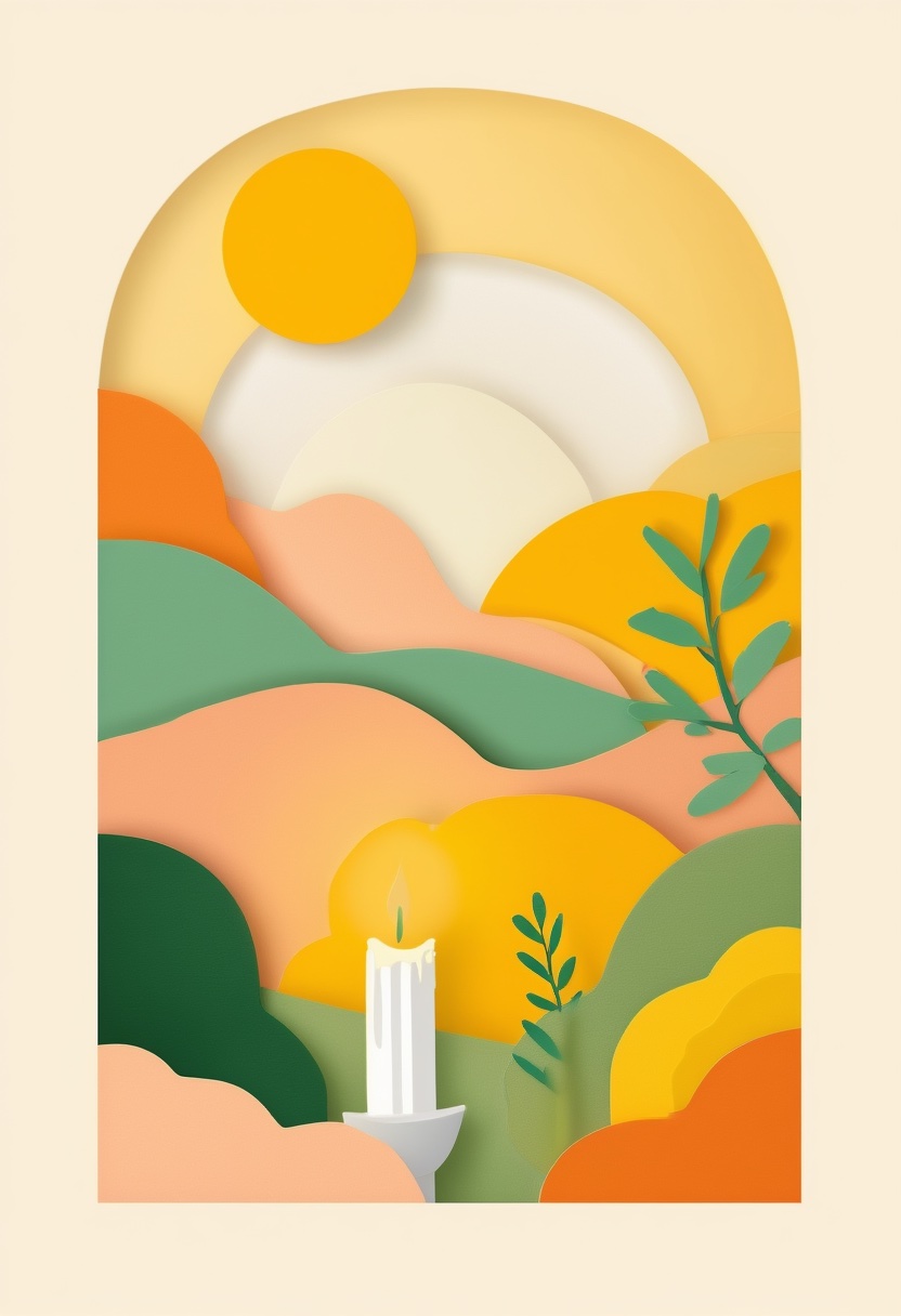 Sunlit Candle in Paper Hills — Care & Concern cut-paper-style greeting card