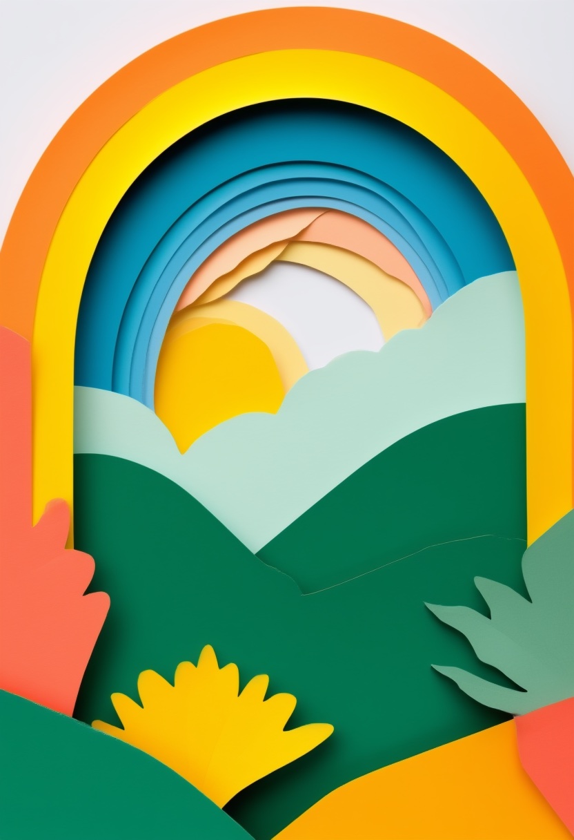 Sunlit Cut-Paper Landscape — Encouragement cut-paper-style greeting card
