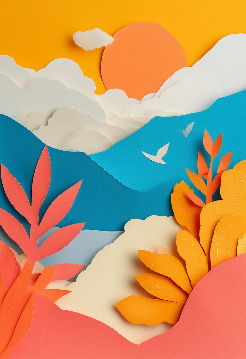 Sunlit Cut-Paper Landscape — Keeping in Touch cut-paper-style greeting card