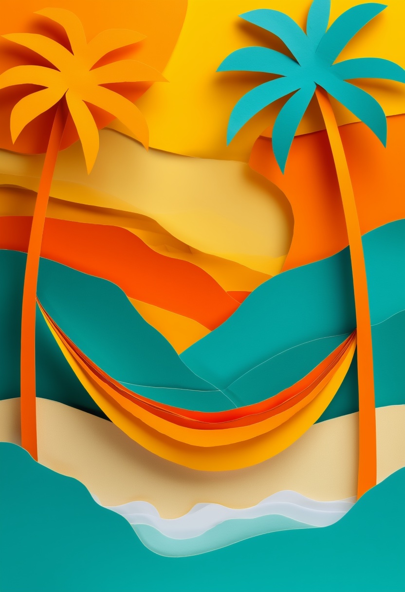 Sunlit Hanging Hammock — Retirement cut-paper-style greeting card