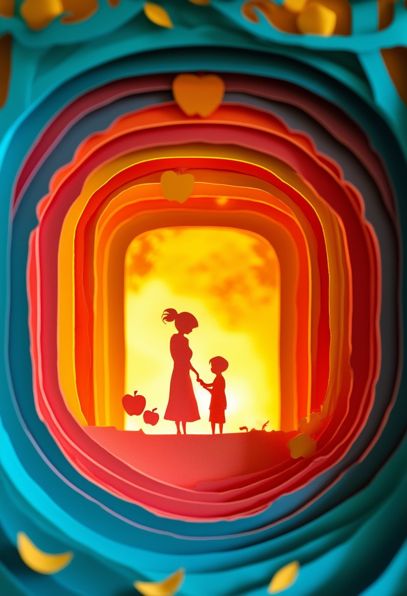 Sunlit Mother And Son — Mother's Day cut-paper-style greeting card