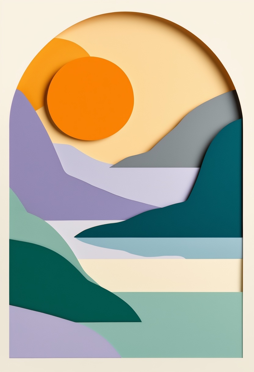 Sunlit Mountain Layers — Sympathy cut-paper-style greeting card