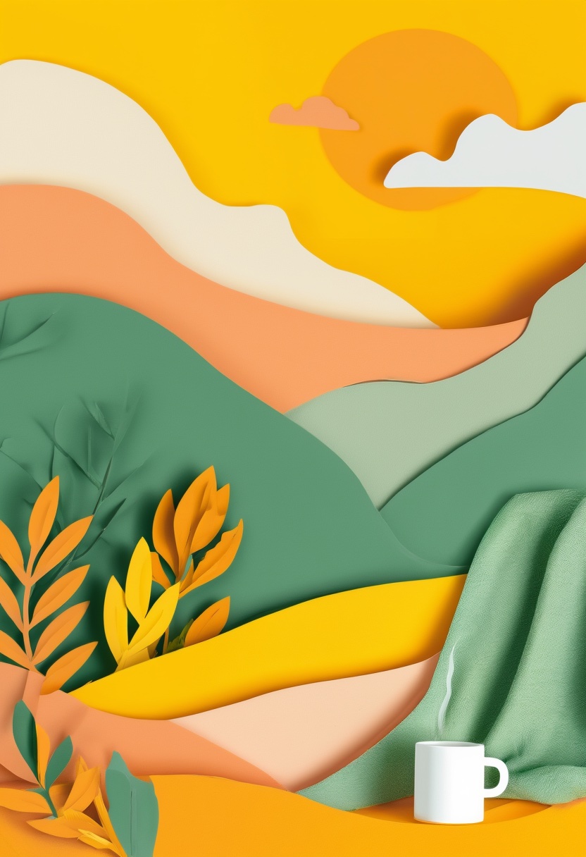Sunlit Mountain Retreat — Get Well cut-paper-style greeting card