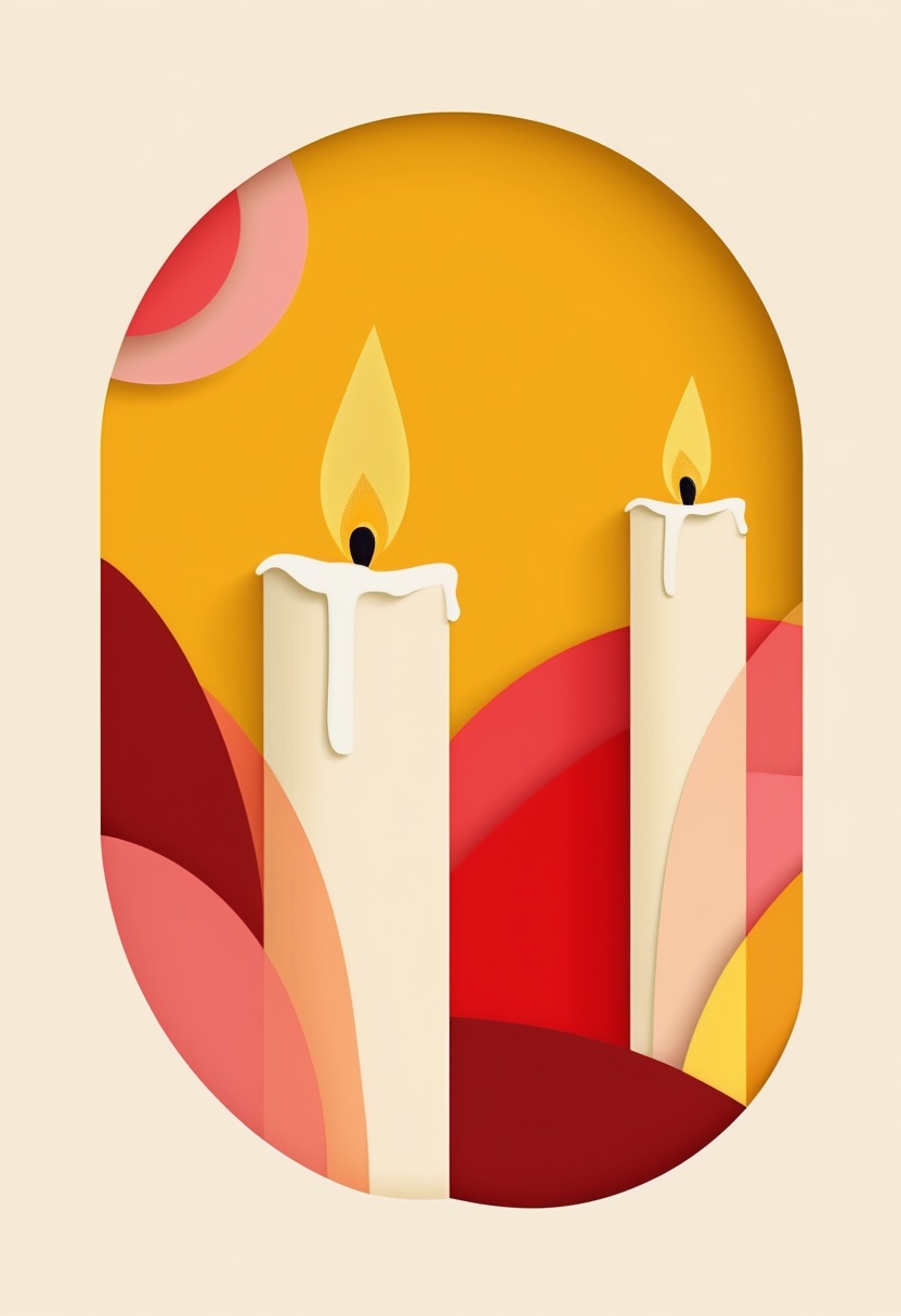 Sunlit Paper Candle Warmth — Anniversary cut-paper-style greeting card