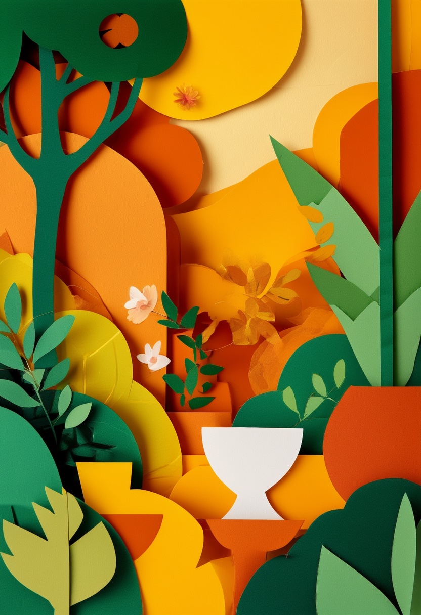 Sunlit Paper Garden Bloom — Reunion cut-paper-style greeting card