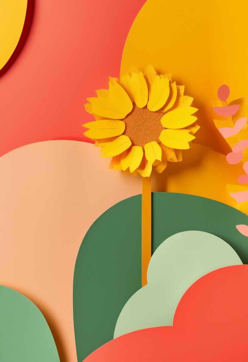 Sunlit Sunflower Garden — Thank You cut-paper-style greeting card