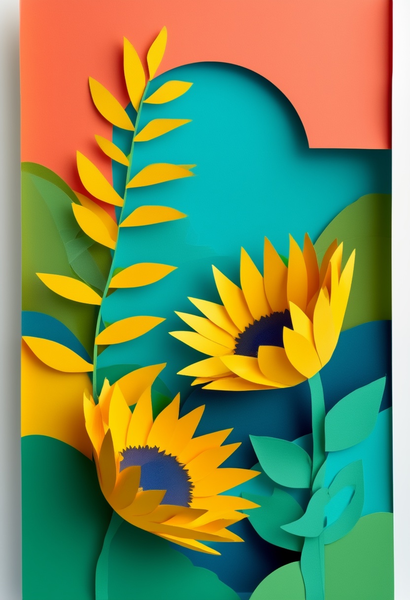 Sunlit Sunflowers Collage — Friendship cut-paper-style greeting card