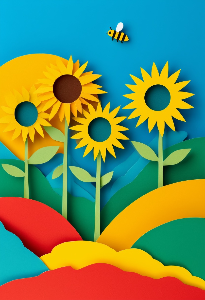Sunlit Sunflowers Meadow — Summer cut-paper-style greeting card