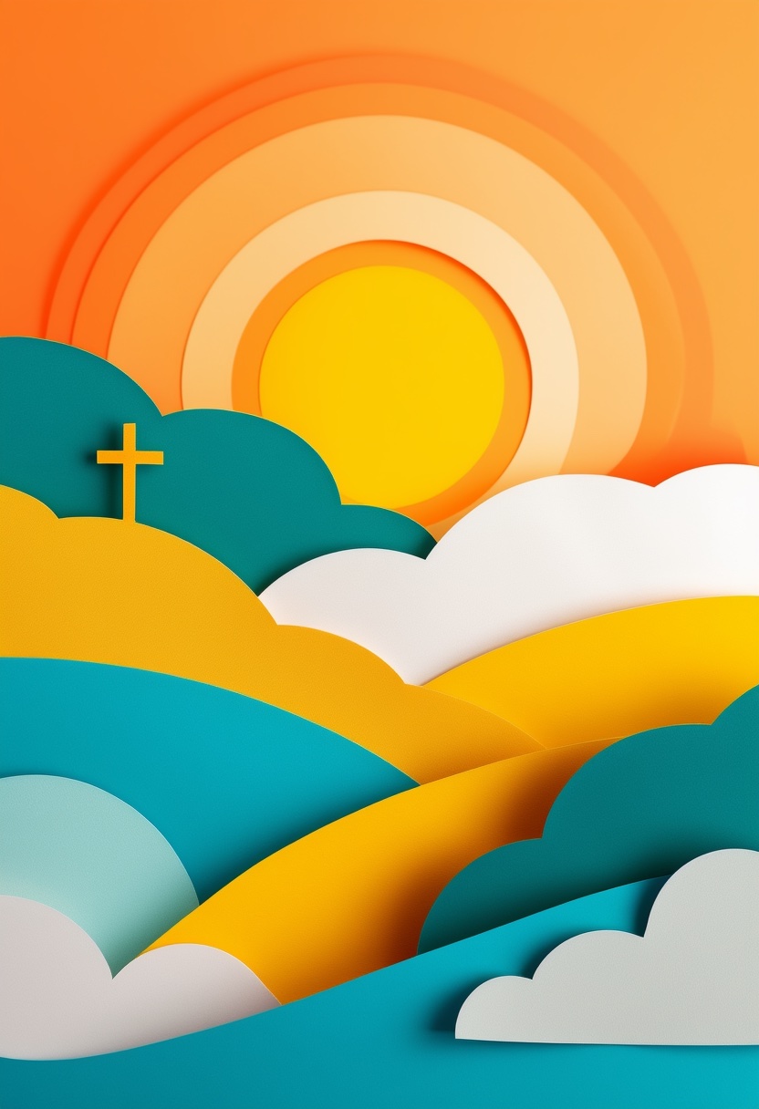 Sunrise Over Cut-Paper Hills — Blessings cut-paper-style greeting card