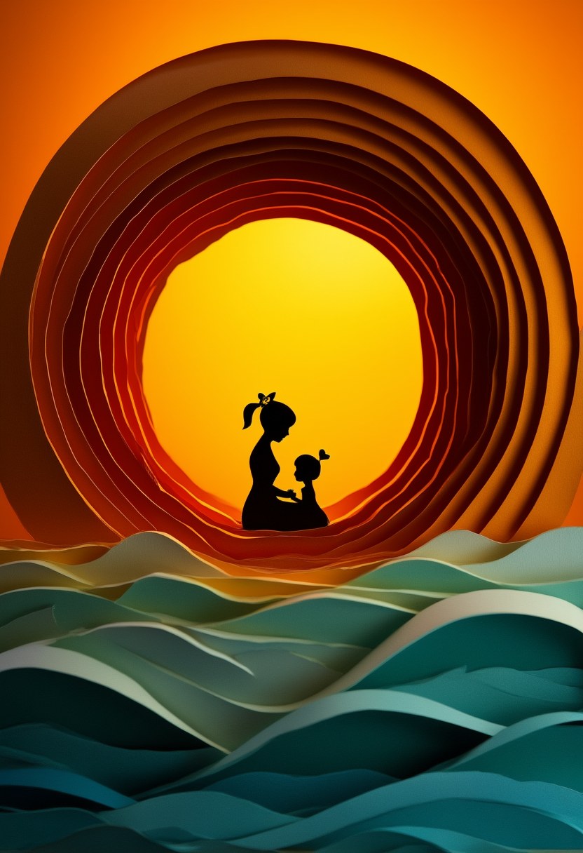 Mutterumarmung im Sonnenuntergang — Muttertag