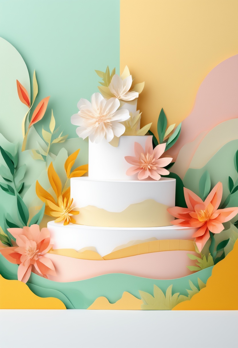 Three-Tiered Paper Bloom Celebration — Wedding cut-paper-style greeting card