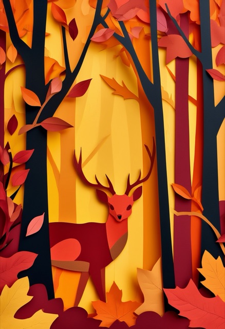 Herbstwald: Hirsch-Silhouette