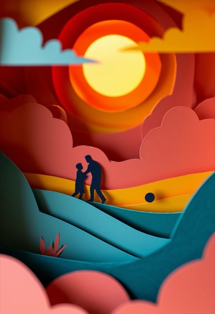 Father Son Sunset Silhouette