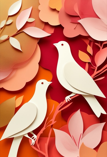 Layered Paper Birds in Bloom