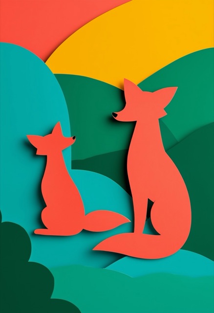 Layered Paper Foxes Embrace