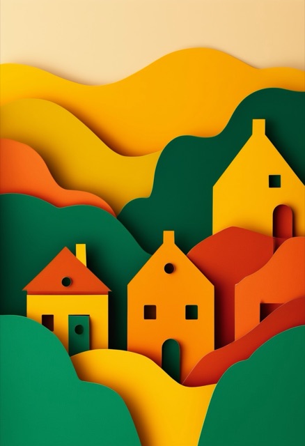 Layered Paper Homes Nestled