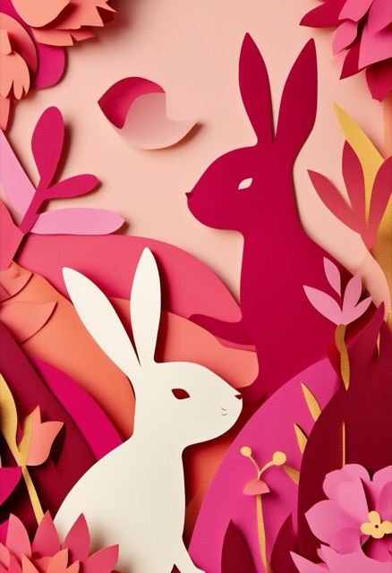 Layered Paper Rabbit Embrace