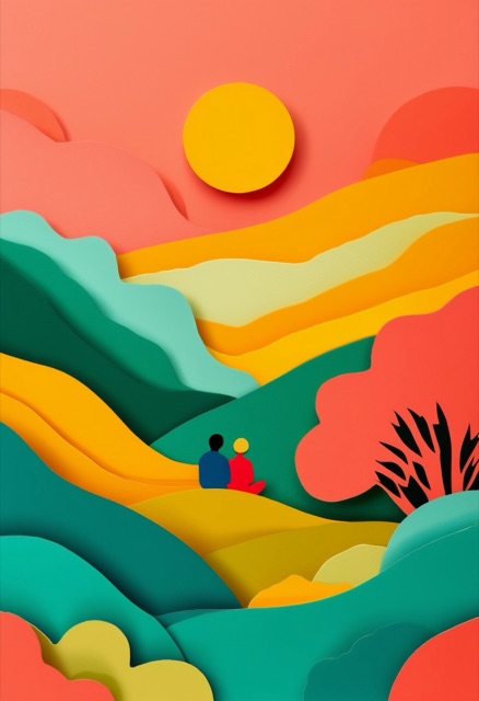 Layered Paper Sunset Embrace
