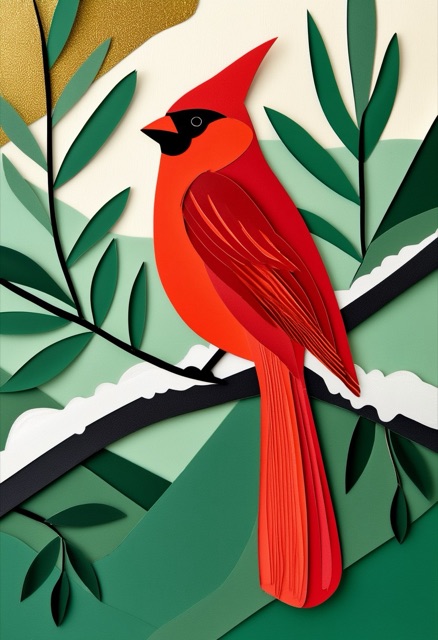 Cardinal on a Snowy Branch