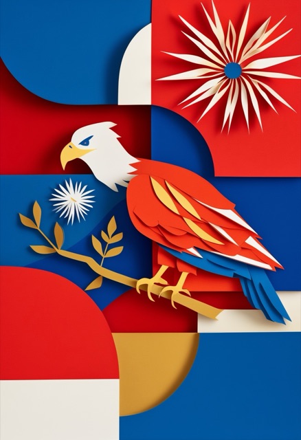 Patriotic Eagle Paper Art Perched