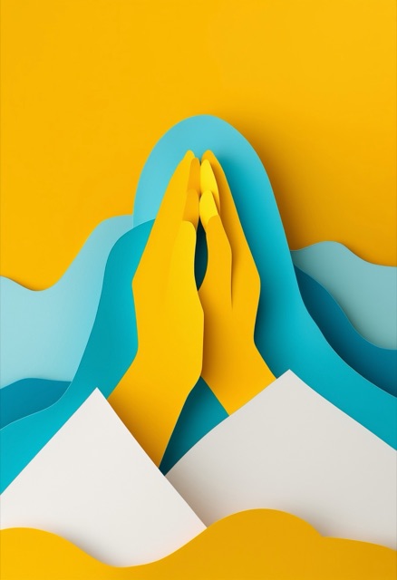 Praying Hands in Paper Mountains