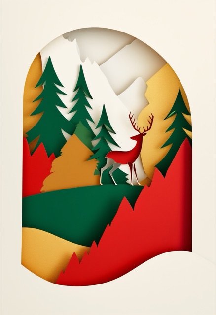 Red Reindeer in Winter Forest