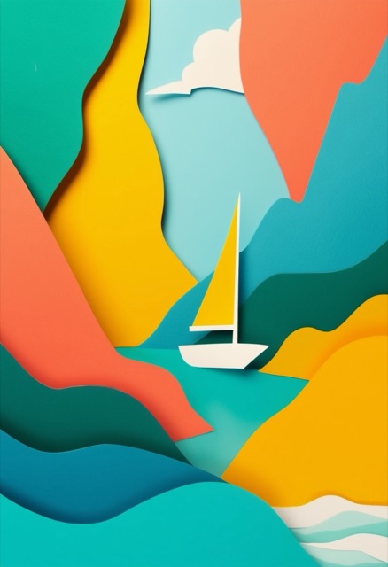 Sailboat Voyage Through Paper Layers