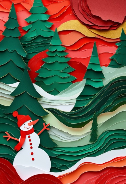 Snowman in Winter Forest