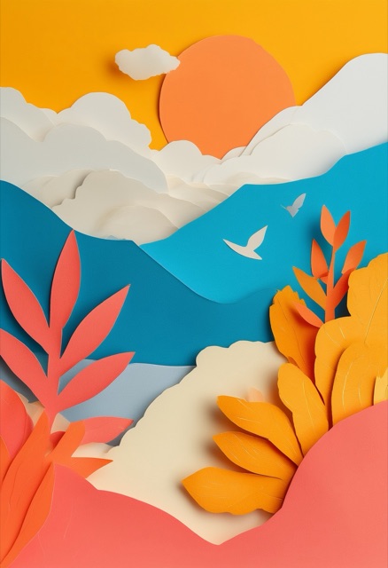 Sunlit Cut-Paper Landscape