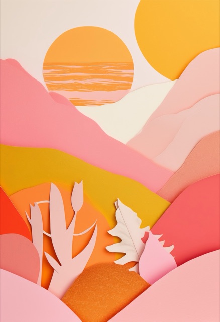Sunlit Cut-Paper Mountains