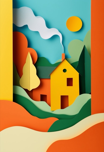 Sunlit Paper House Landscape