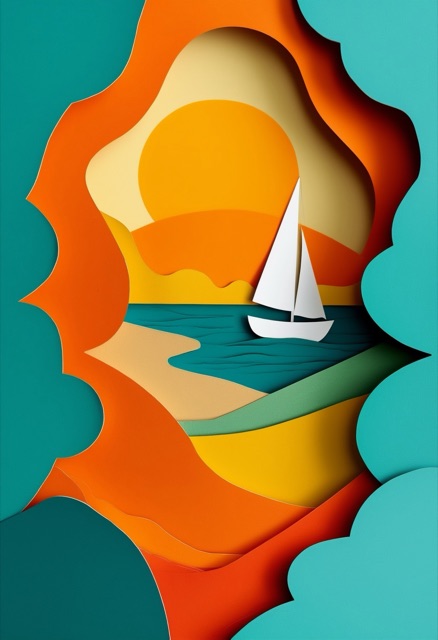 Sonnenbeschienenes Segelboot bei Sonnenuntergang