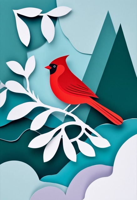 Vibrant Cardinal on Snow-Laden Pine