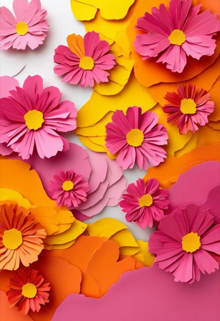 Vibrant Cut-Paper Cosmos