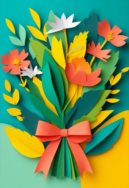 Vibrant Cut-Paper Floral Bouquet