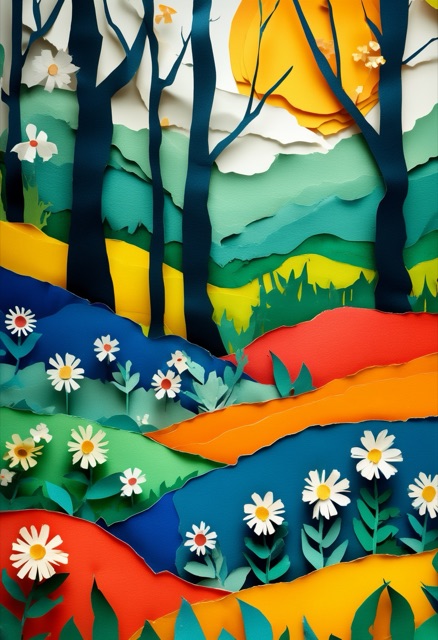 Vibrant Cut-Paper Forest Glade
