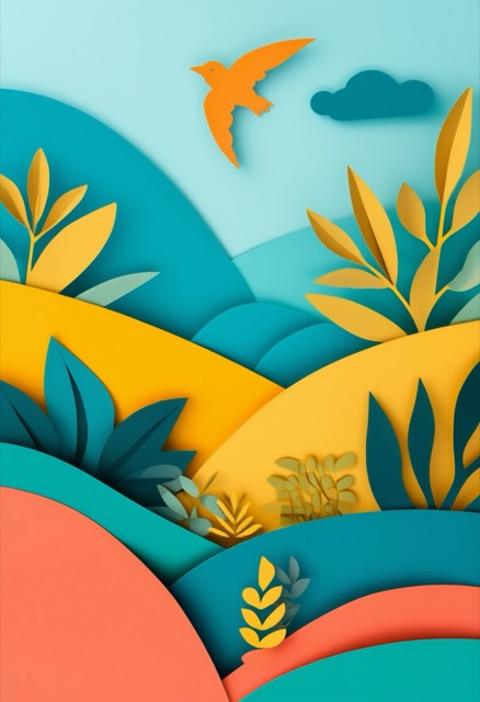 Vibrant Cut-Paper Landscape
