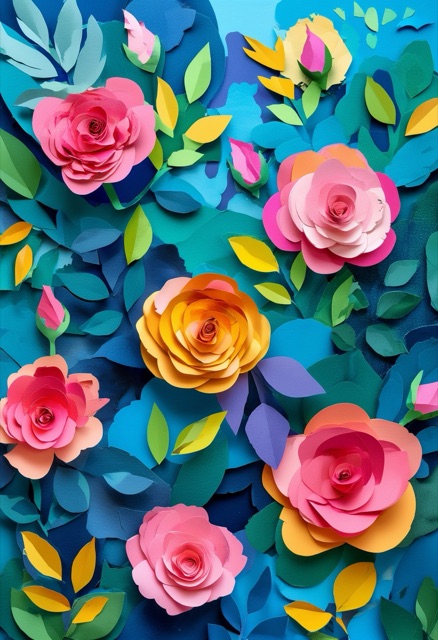Vibrant Cut-Paper Rose Garden